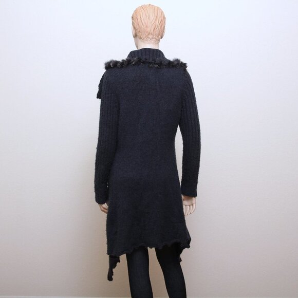 Cecice Faux Fur Tie Open Drape Cardigan Blue Women Size L - Picture 3 of 10